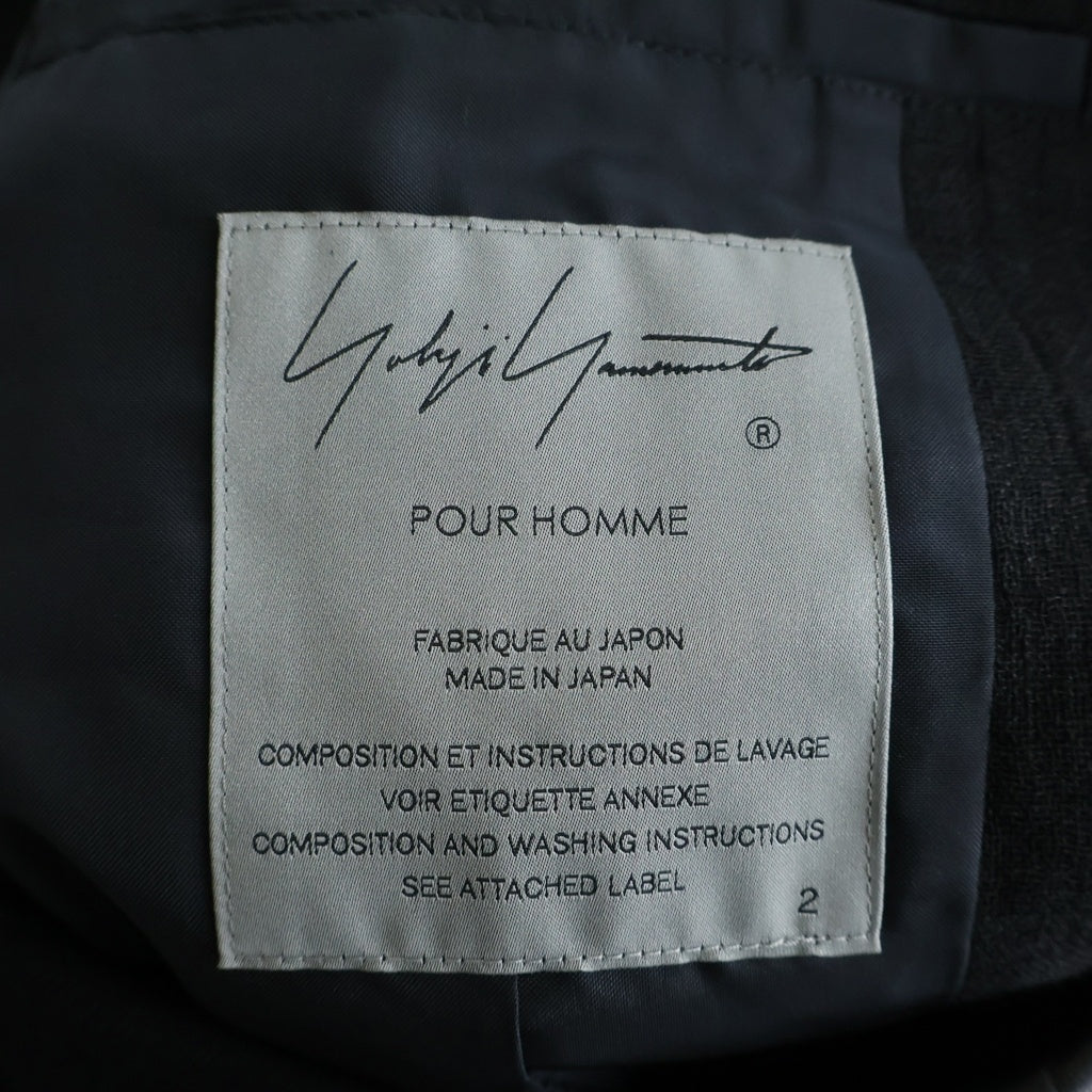 Yohji Yamamoto POUR HOMME(ヨウジヤマモト プールオム) 23SS タブ留め ピークレザー JKT レーヨン混 ジャケット ブラック HZ-J19-804
