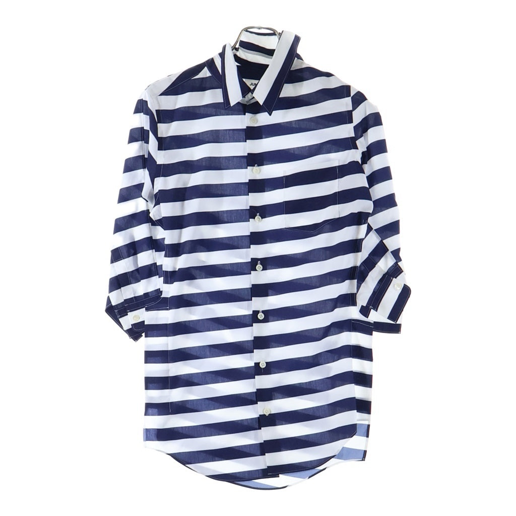 JUNYA WATANABE COMME des GARCONS(ジュンヤワタナベ コムデギャルソン) 26SS SAMPLE サンプル アシンメトリー ツイスト切替デザイン 七分袖ボーダーシャツ ホワイト/ネイビー JQ-B007 レディース