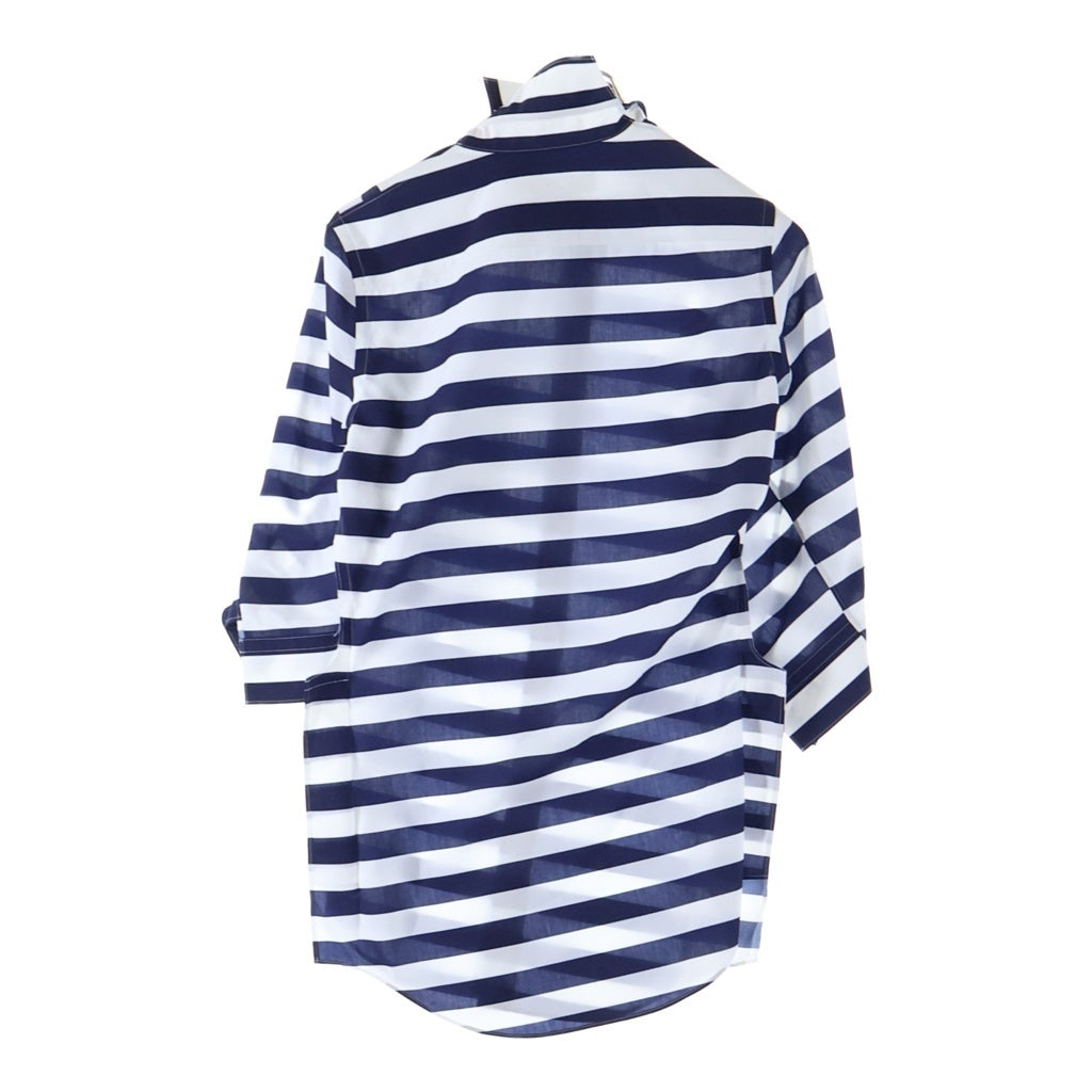 JUNYA WATANABE COMME des GARCONS(ジュンヤワタナベ コムデギャルソン) 26SS SAMPLE サンプル アシンメトリー ツイスト切替デザイン 七分袖ボーダーシャツ ホワイト/ネイビー JQ-B007 レディース
