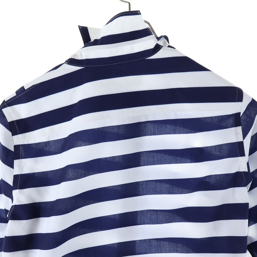 JUNYA WATANABE COMME des GARCONS(ジュンヤワタナベ コムデギャルソン) 26SS SAMPLE サンプル アシンメトリー ツイスト切替デザイン 七分袖ボーダーシャツ ホワイト/ネイビー JQ-B007 レディース