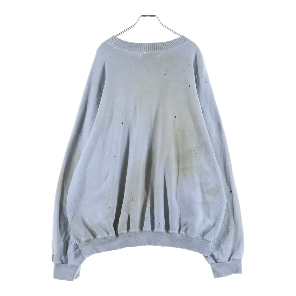 TTT_MSW(ティーモダンストリートウェア) 23AW CREW NECK SWEAT ダメージ加工 クルーネックスウェットトレーナー ライトブルー TTT-2023AW-CT03