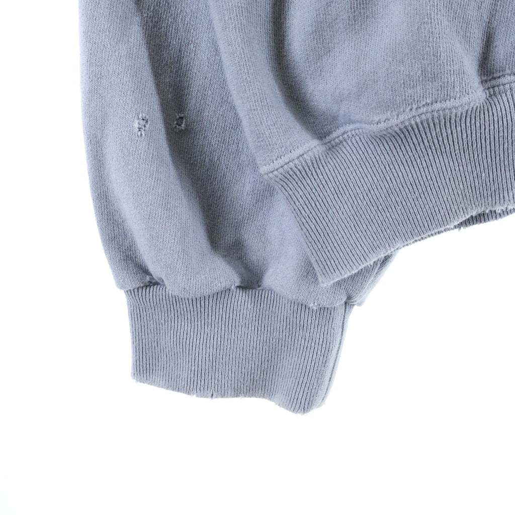 TTT_MSW(ティーモダンストリートウェア) 23AW CREW NECK SWEAT ダメージ加工 クルーネックスウェットトレーナー ライトブルー TTT-2023AW-CT03