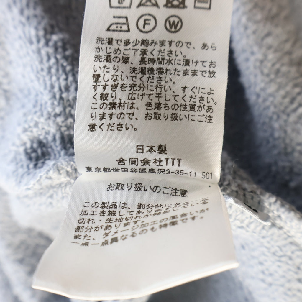 TTT_MSW(ティーモダンストリートウェア) 23AW SWEAT PANTS ダメージ加工 スウェットパンツ ライトブルー TTT-2023AW-PT13