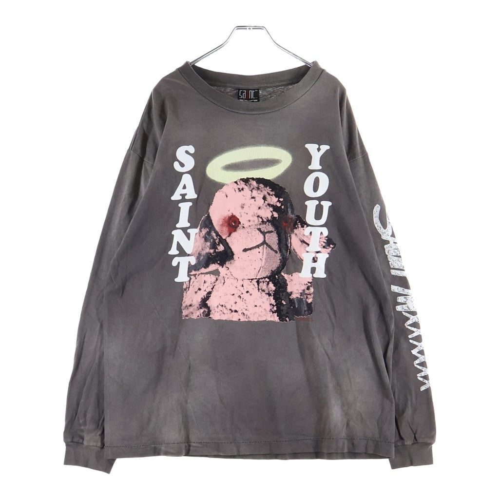 SAINT MICHAEL(セントマイケル) 21AW SAINT YOUTH PINK SHEEP セントユース ピンクシープ ヴィンテージ加工Tシャツ 長袖クルーネックカットソー グレー SM-A21-0000-019