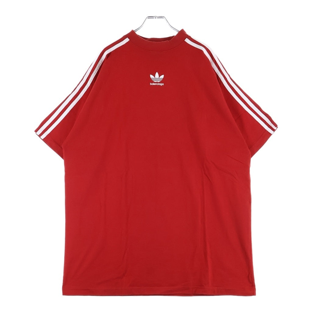 BALENCIAGA(バレンシアガ) 23SS ×ADIDAS STRIPE TEE 3ストライプ ロゴプリントTシャツ 半袖クルーネックカットソー レッド 739101 TNVA6
