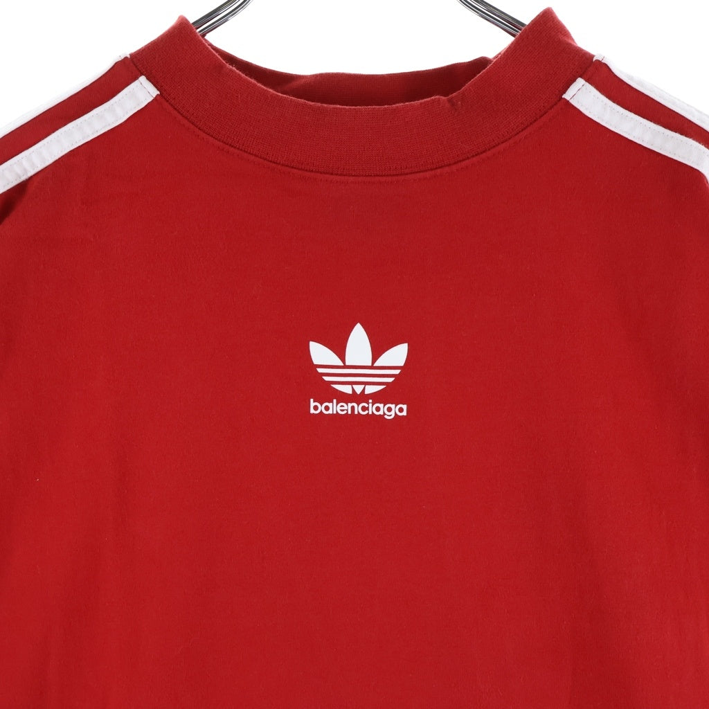 BALENCIAGA(バレンシアガ) 23SS ×ADIDAS STRIPE TEE 3ストライプ ロゴプリントTシャツ 半袖クルーネックカットソー レッド 739101 TNVA6