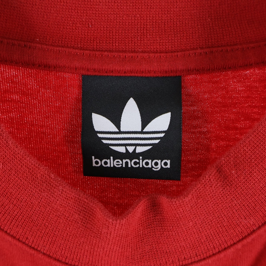 BALENCIAGA(バレンシアガ) 23SS ×ADIDAS STRIPE TEE 3ストライプ ロゴプリントTシャツ 半袖クルーネックカットソー レッド 739101 TNVA6