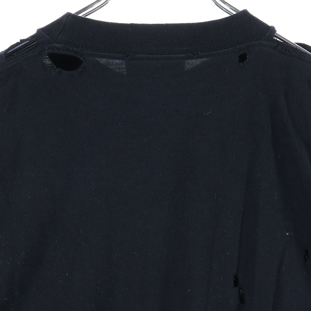 BALENCIAGA(バレンシアガ) 22SS ダメージ加工 ロゴプリントTシャツ 長袖クルーネックカットソー ブラック 681046 TLVJ1