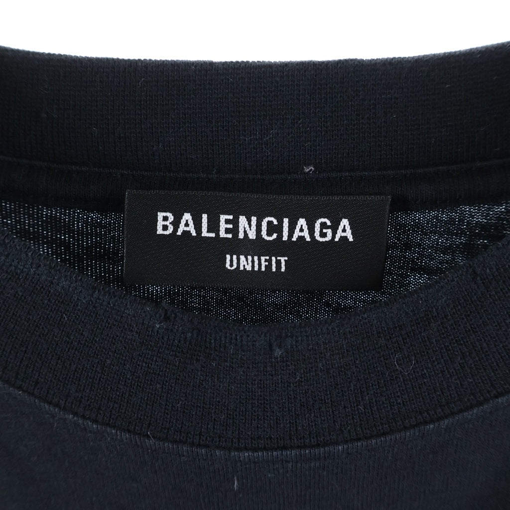BALENCIAGA(バレンシアガ) 22SS ダメージ加工 ロゴプリントTシャツ 長袖クルーネックカットソー ブラック 681046 TLVJ1
