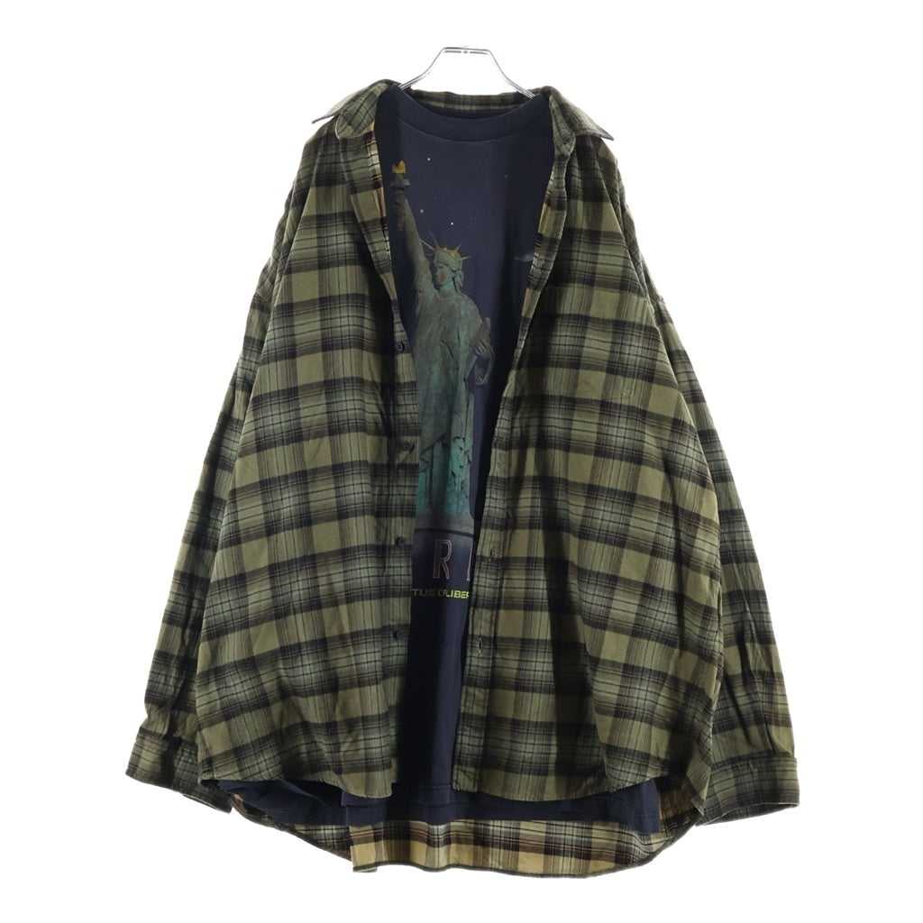 BALENCIAGA(バレンシアガ) 24AW PARIS LIBERTY L/S LAYERED SHIRT パリリバティー カットソードッキング加工 ヴィンテージチェック柄 レイヤード長袖シャツ カーキ/ブラック 794656 TQM20