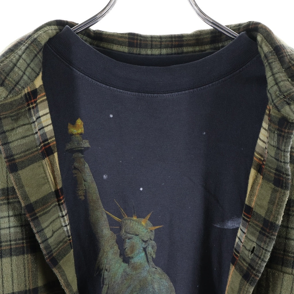 BALENCIAGA(バレンシアガ) 24AW PARIS LIBERTY L/S LAYERED SHIRT パリリバティー カットソードッキング加工 ヴィンテージチェック柄 レイヤード長袖シャツ カーキ/ブラック 794656 TQM20