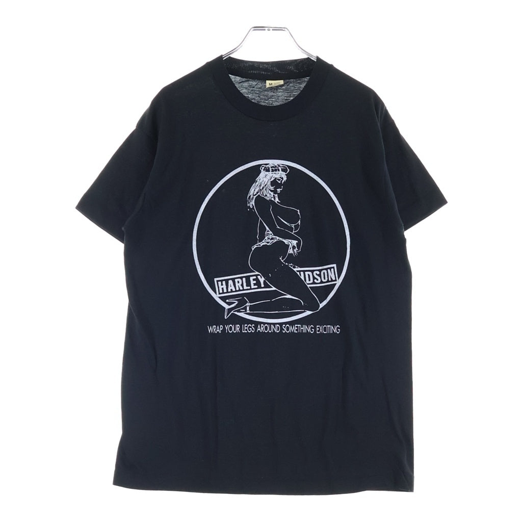 HARLEY DAVIDSON(ハーレーダビッドソン) 80S VINTAGE NUDE GIRL SCREEN STARS ヴィンテージ 白タグ USA製 ヌードガール プリントTシャツ 半袖クルーネックカットソー ブラック