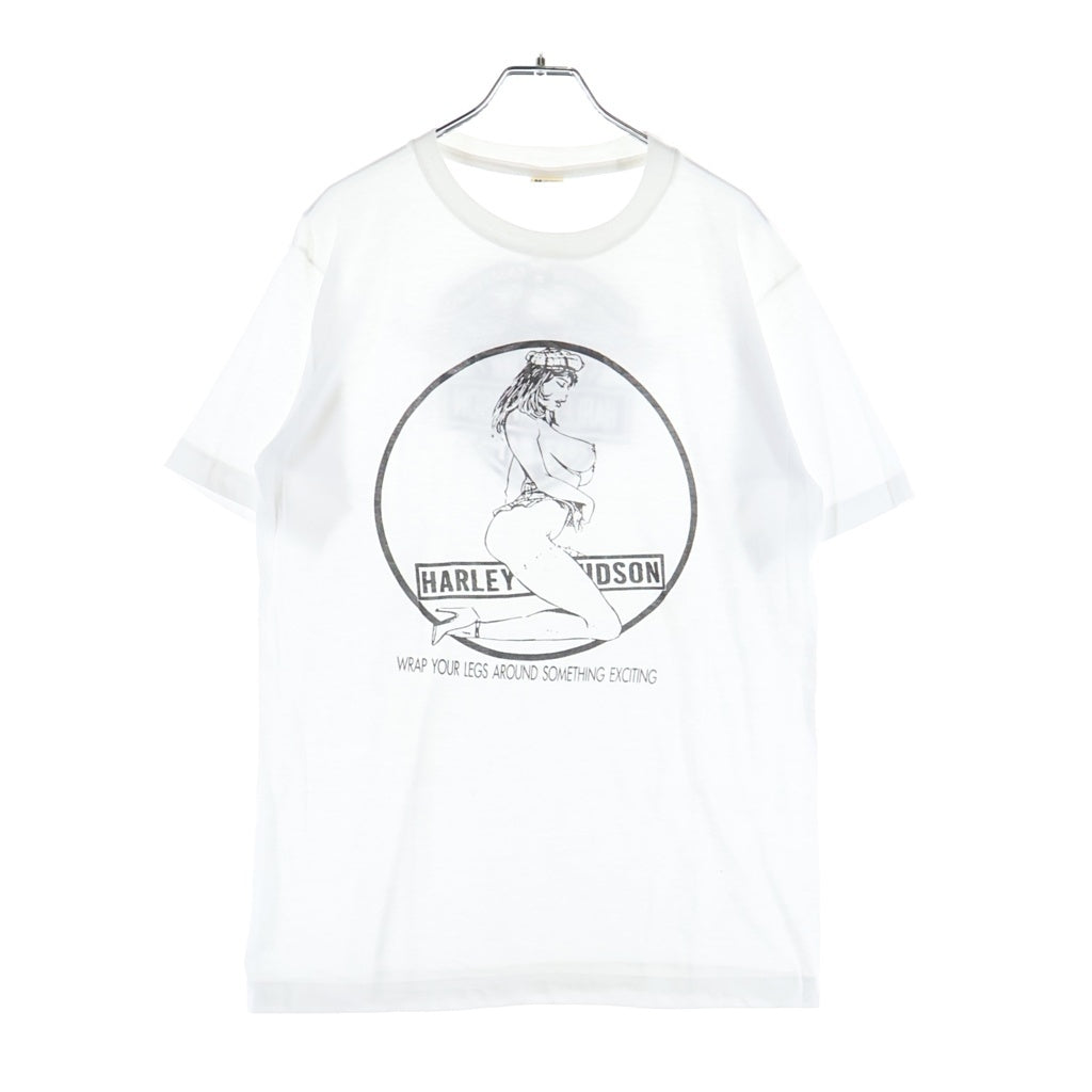 HARLEY DAVIDSON(ハーレーダビッドソン) 80S VINTAGE NUDE GIRL SCREEN STARS ヴィンテージ 白タグ USA製 ヌードガール 両面プリントTシャツ 半袖クルーネックカットソー ホワイト
