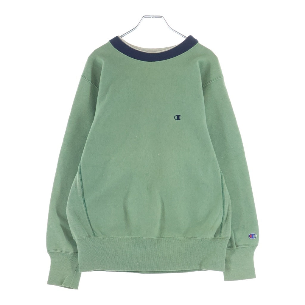 CHAMPION(チャンピオン) 90S VINTAGE REVERSE WEAVE SWEATSHIRT ヴィンテージ リバースウィーブ 刺繍タグ USA製 目あり エルボーパッチ付 クルーネックスウェットトレーナー グリーン/ネイビー