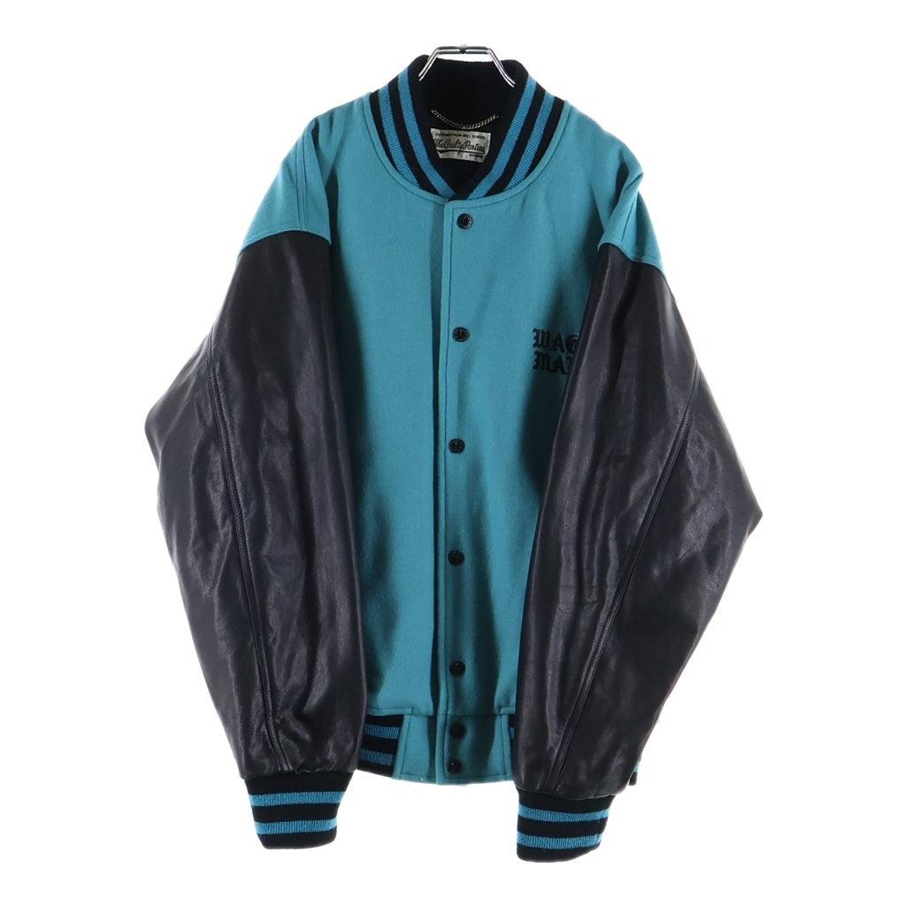 WACKO MARIA(ワコマリア) 24SS COWHIDE LEATHER VARSITY JACKET B TYPE-1 カウハイド レザー切り替え バーシティジャケット スタジャン ブルー/ブラック 24SS-WMO-BL09
