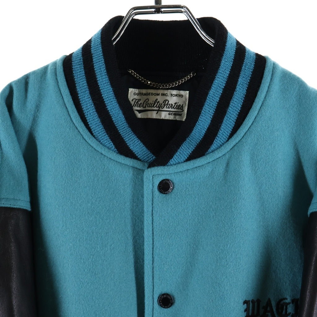 WACKO MARIA(ワコマリア) 24SS COWHIDE LEATHER VARSITY JACKET B TYPE-1 カウハイド レザー切り替え バーシティジャケット スタジャン ブルー/ブラック 24SS-WMO-BL09