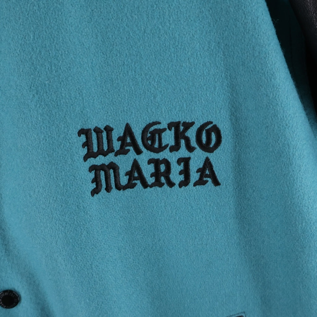 WACKO MARIA(ワコマリア) 24SS COWHIDE LEATHER VARSITY JACKET B TYPE-1 カウハイド レザー切り替え バーシティジャケット スタジャン ブルー/ブラック 24SS-WMO-BL09
