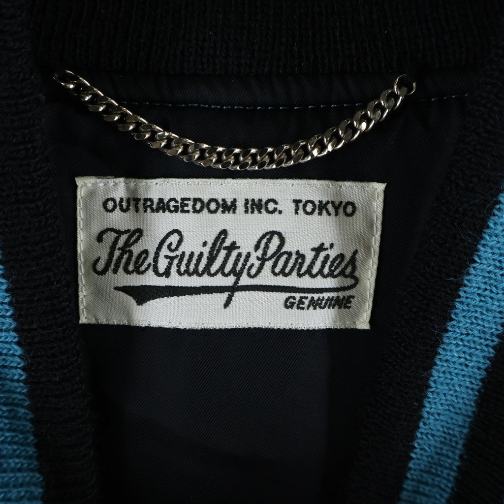 WACKO MARIA(ワコマリア) 24SS COWHIDE LEATHER VARSITY JACKET B TYPE-1 カウハイド レザー切り替え バーシティジャケット スタジャン ブルー/ブラック 24SS-WMO-BL09