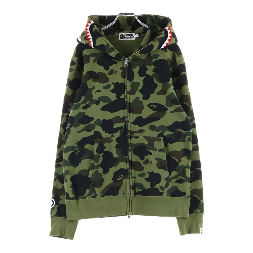 A BATHING APE(アベイシングエイプ) 1ST CAMO SHARK FULL ZIP HOODIE カモ柄 シャーク フルジップアップ フーデッド スウェット パーカー カーキ 001ZPJ801009M