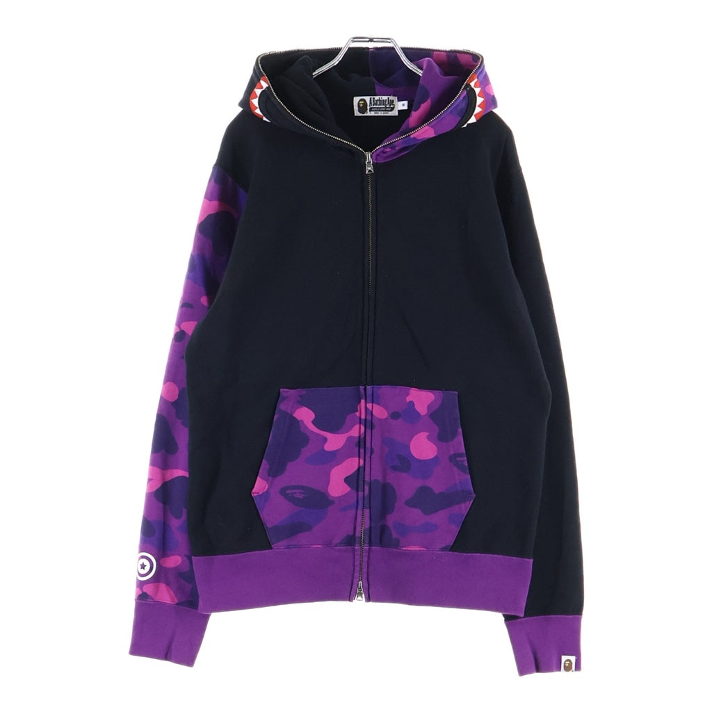 A BATHING APE(アベイシングエイプ) COLOR CAMO SHARK FULL ZIP HOODIE カラーカモ シャーク フルジップアップ フーデッド スウェット パーカー ブラック/パープル 001ZPJ801010M
