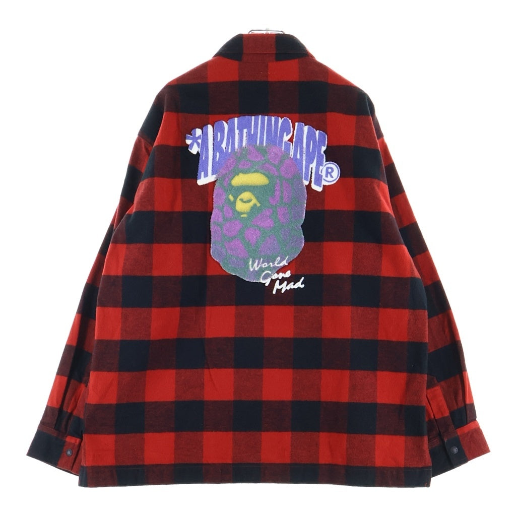 A BATHING APE(アベイシングエイプ) 23AW BLOCK CHECK SHIRT ブロックチェック 長袖ネルシャツ レッド 001SHJ801003M