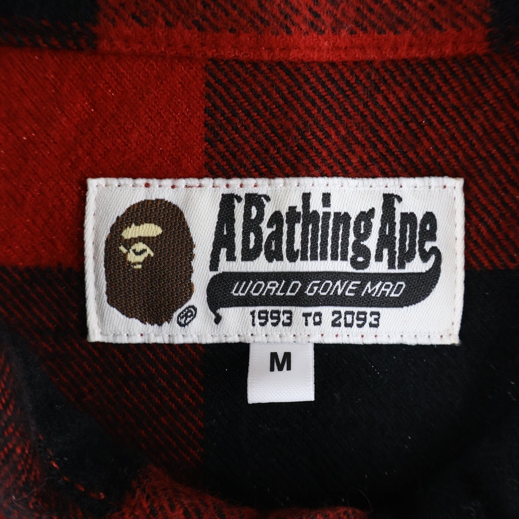 A BATHING APE(アベイシングエイプ) 23AW BLOCK CHECK SHIRT ブロックチェック 長袖ネルシャツ レッド 001SHJ801003M