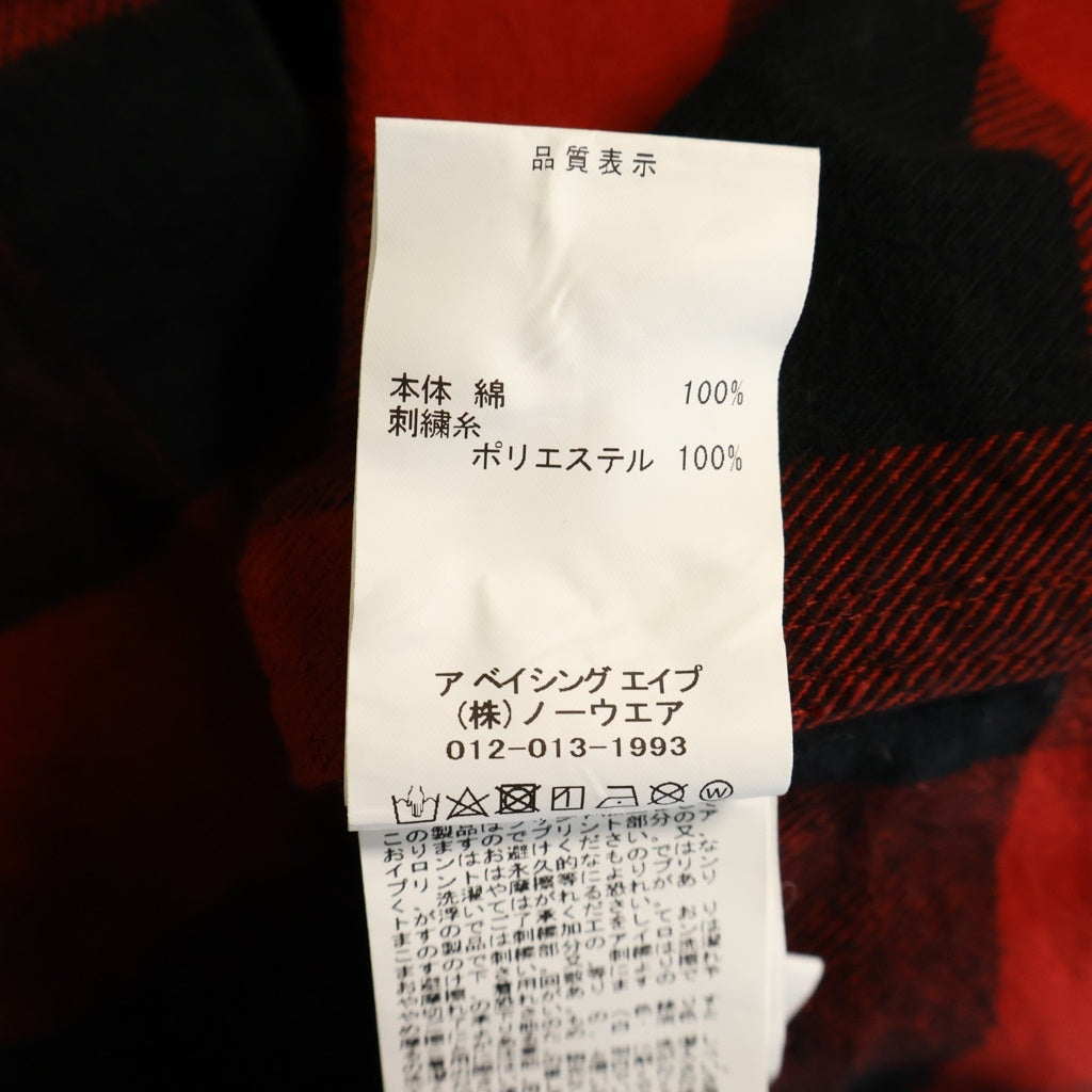 A BATHING APE(アベイシングエイプ) 23AW BLOCK CHECK SHIRT ブロックチェック 長袖ネルシャツ レッド 001SHJ801003M