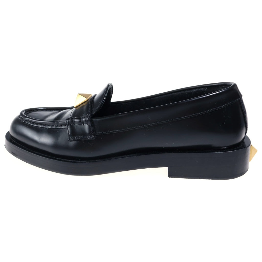 VALENTINO(ヴァレンティノ) GOLD ROMAN STUD LEATHER LOAFERS ゴールドローマンスタッズ装飾 レザーローファー レザーシューズ レディース ブラック WW2S0CJ0