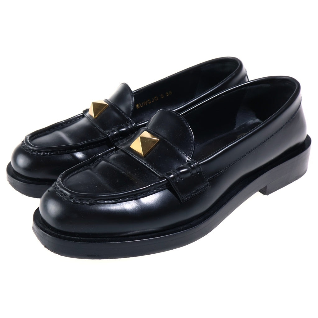 VALENTINO(ヴァレンティノ) GOLD ROMAN STUD LEATHER LOAFERS ゴールドローマンスタッズ装飾 レザーローファー レザーシューズ レディース ブラック WW2S0CJ0