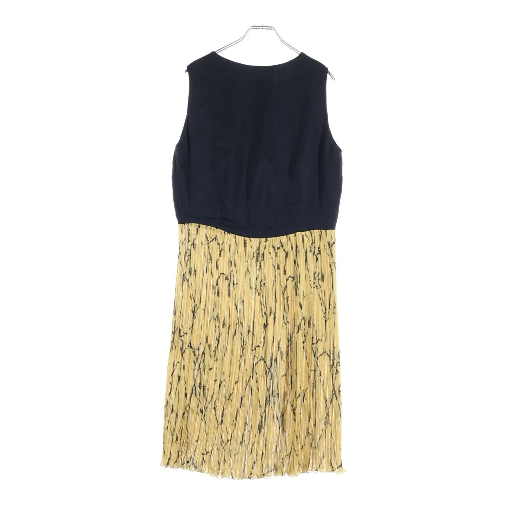 DRIES VAN NOTEN(ドリスヴァンノッテン) バイカラープリーツ ノースリーブ ミディワンピース レディース ブラック/イエロー