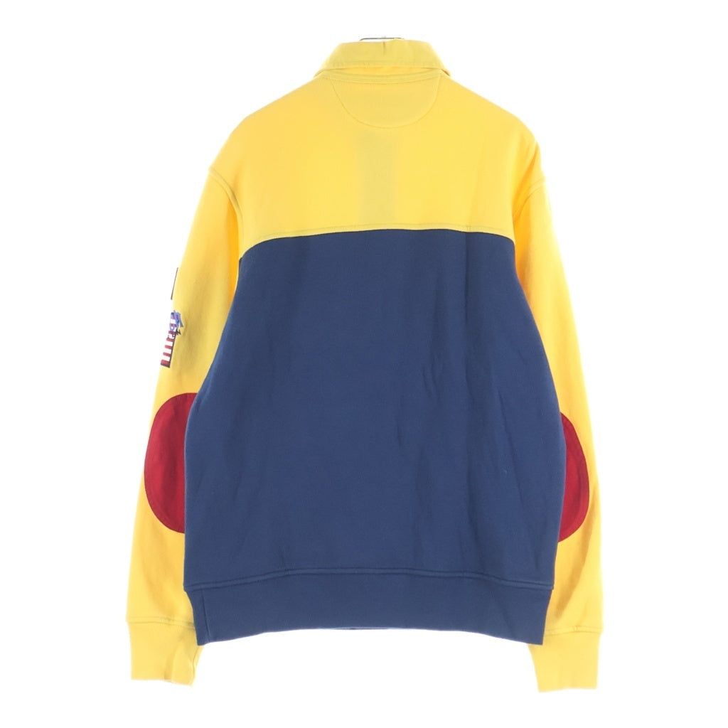 POLO RALPH LAUREN(ポロラルフローレン) 18SS THE SNOW BEACH LONGSLEEV KNIT ロゴプリント エルボーパッチ ハーフボタン バイカラー長袖ポロ イエロー/ネイビー