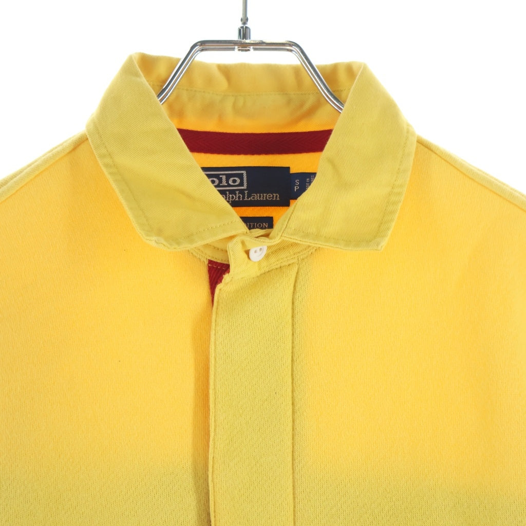 POLO RALPH LAUREN(ポロラルフローレン) 18SS THE SNOW BEACH LONGSLEEV KNIT ロゴプリント エルボーパッチ ハーフボタン バイカラー長袖ポロ イエロー/ネイビー