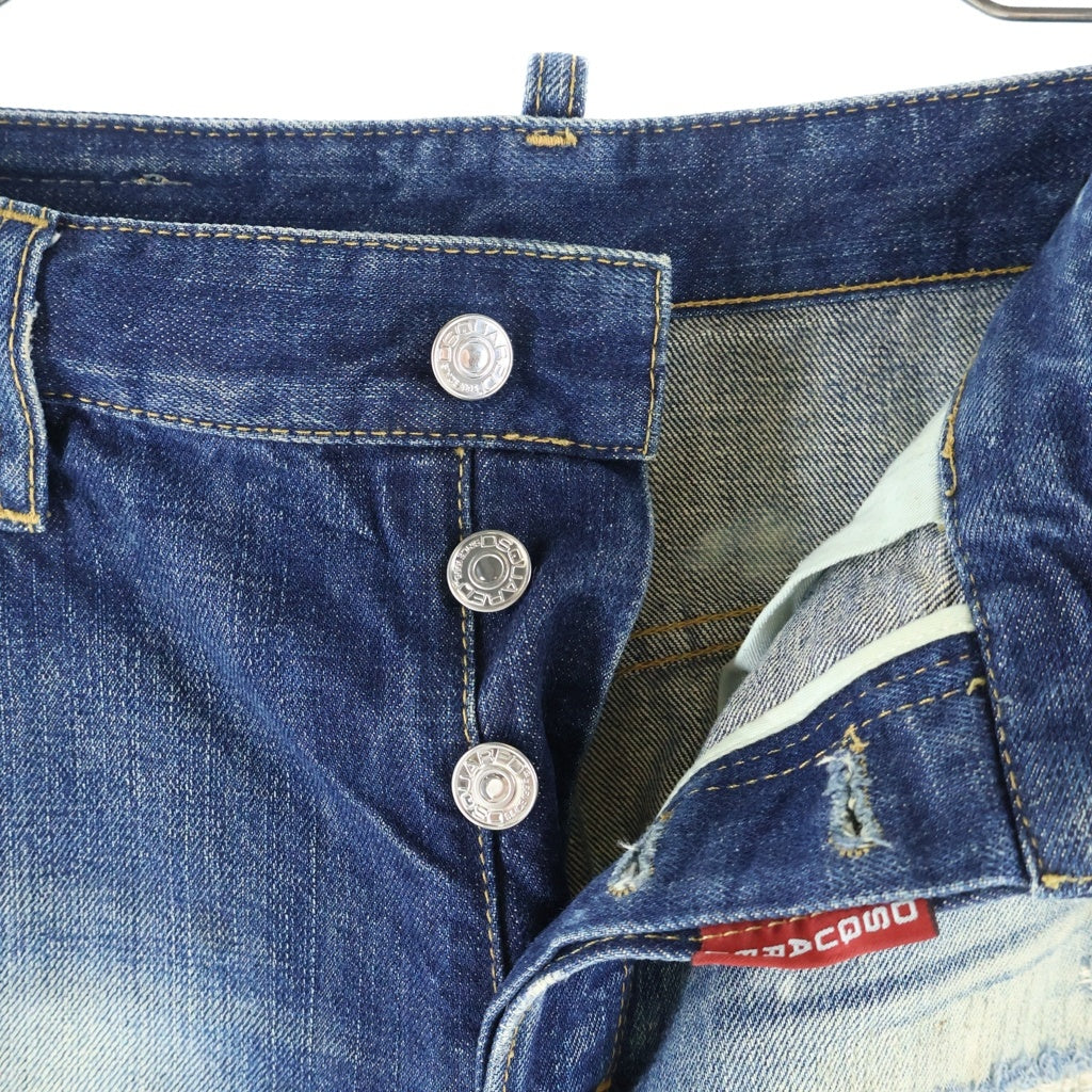DSQUARED2(ディースクエアード) CLASSIC KENNY TWIST JEAN クラシックケニーツイストジーン クラッシュ リペア加工 ボタンフライデニムパンツ インディゴ 71LA338
