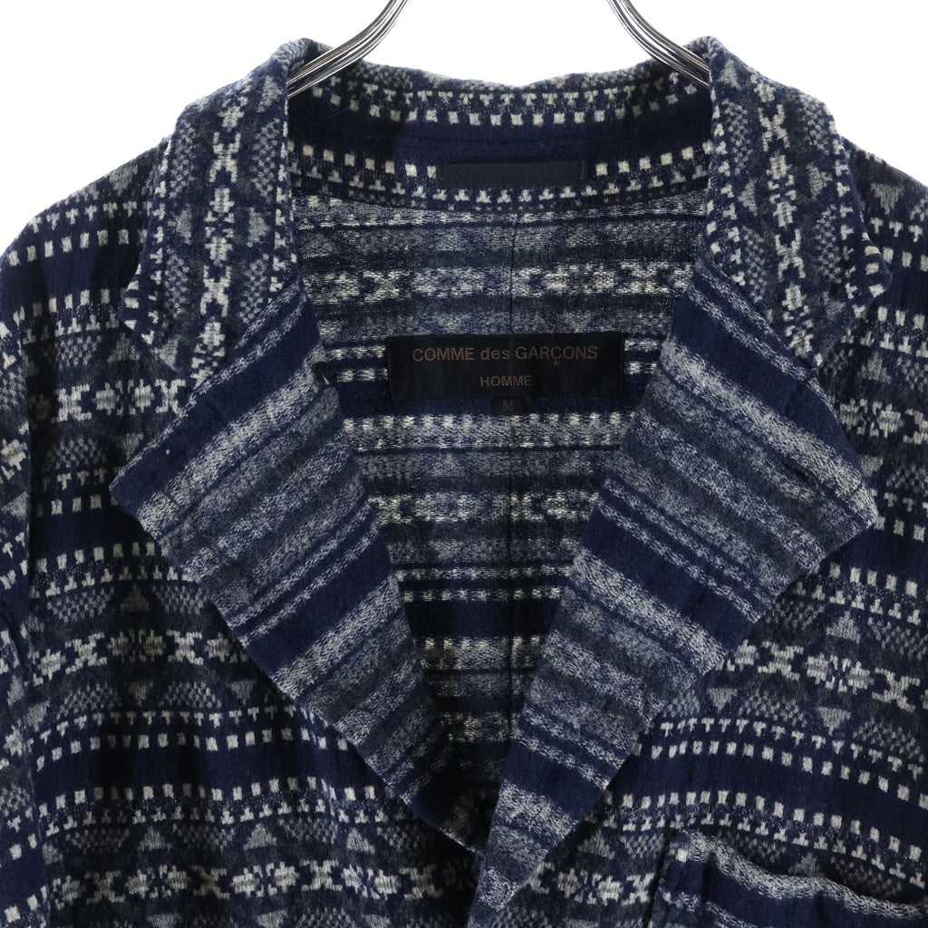 COMME des GARCONS HOMME(コムデギャルソンオム) 02AW AD2002 田中オム期 幾何学柄 ウールテーラードジャケット ネイビー/グレー HH-J019