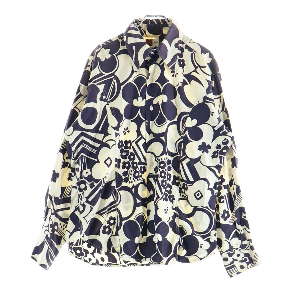 VINTAGE(ヴィンテージ) 60-70S VINTAGE CHESS KING L/S SHIRT ヴィンテージ フローラル総柄 長袖シャツ ネイビー/ホワイト