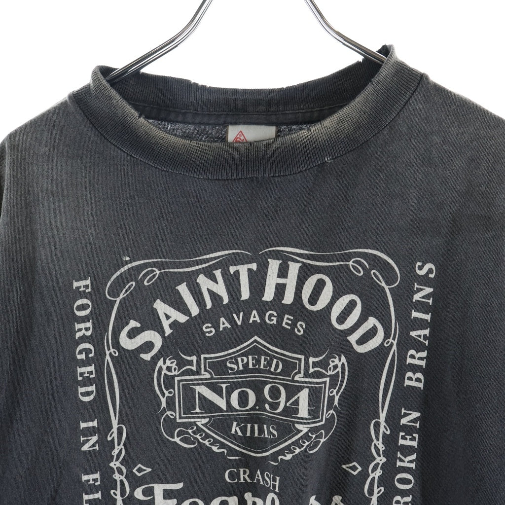 SAINT MICHAEL(セントマイケル) 25SS ×NEIGHBORHOOD STHD. SS TEE FEARLESS ネイバーフッド フィアレス ヴィンテージ加工 クルーネック半袖Tシャツ カットソー ブラック SM-HR8-0000-C70