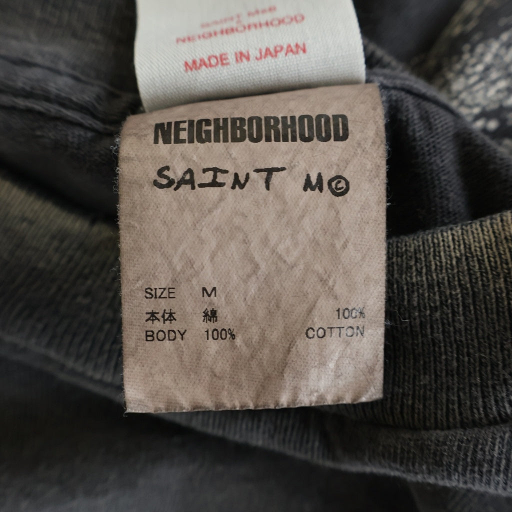 SAINT MICHAEL(セントマイケル) 25SS ×NEIGHBORHOOD STHD. SS TEE FEARLESS ネイバーフッド フィアレス ヴィンテージ加工 クルーネック半袖Tシャツ カットソー ブラック SM-HR8-0000-C70