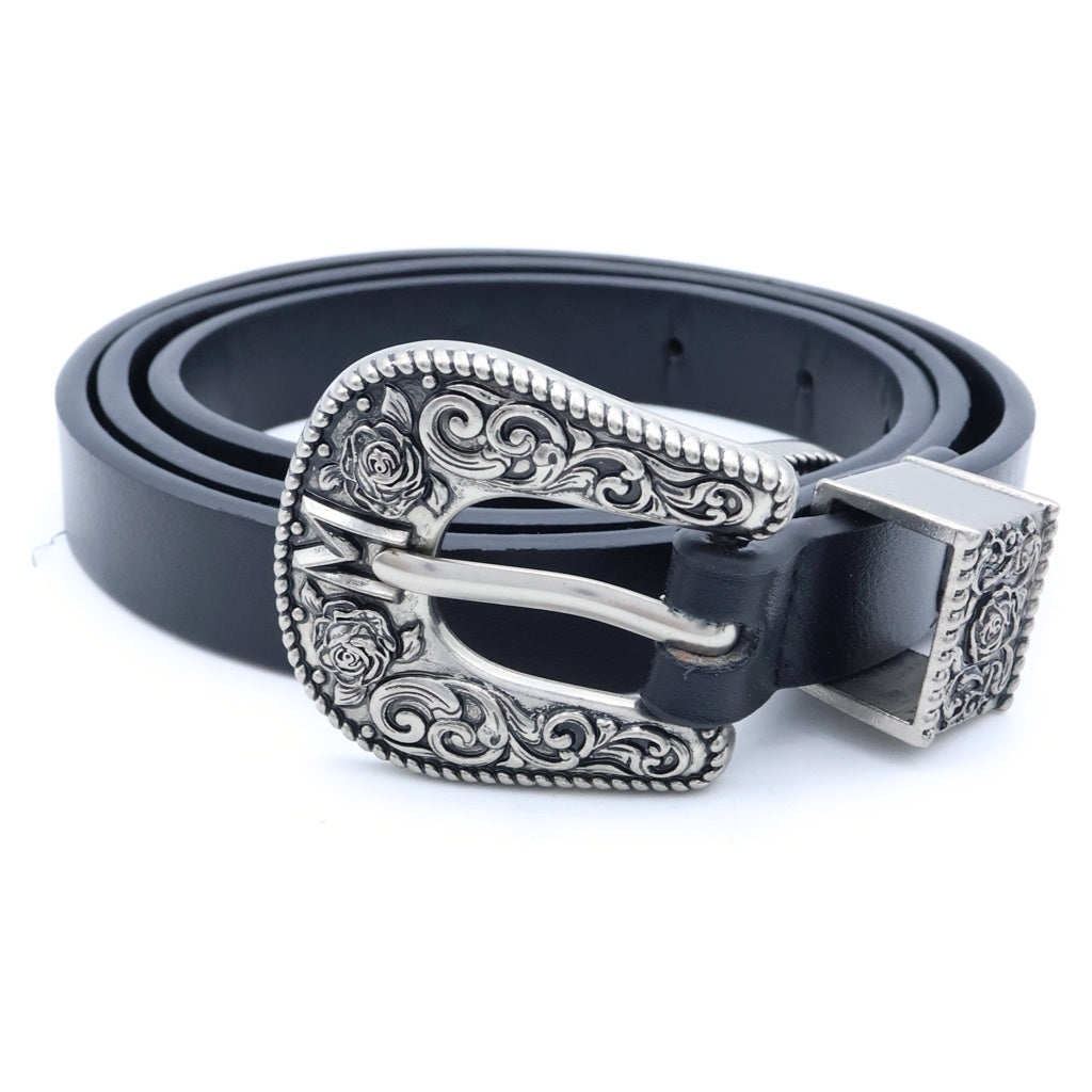 NO BRAND(ノーブランド) MARK GONG (マークゴン) WESTERN WOVEN LEATHER BELT フローラルデザイン ウーブン ウエスタン レザーベルト ブラック レディース