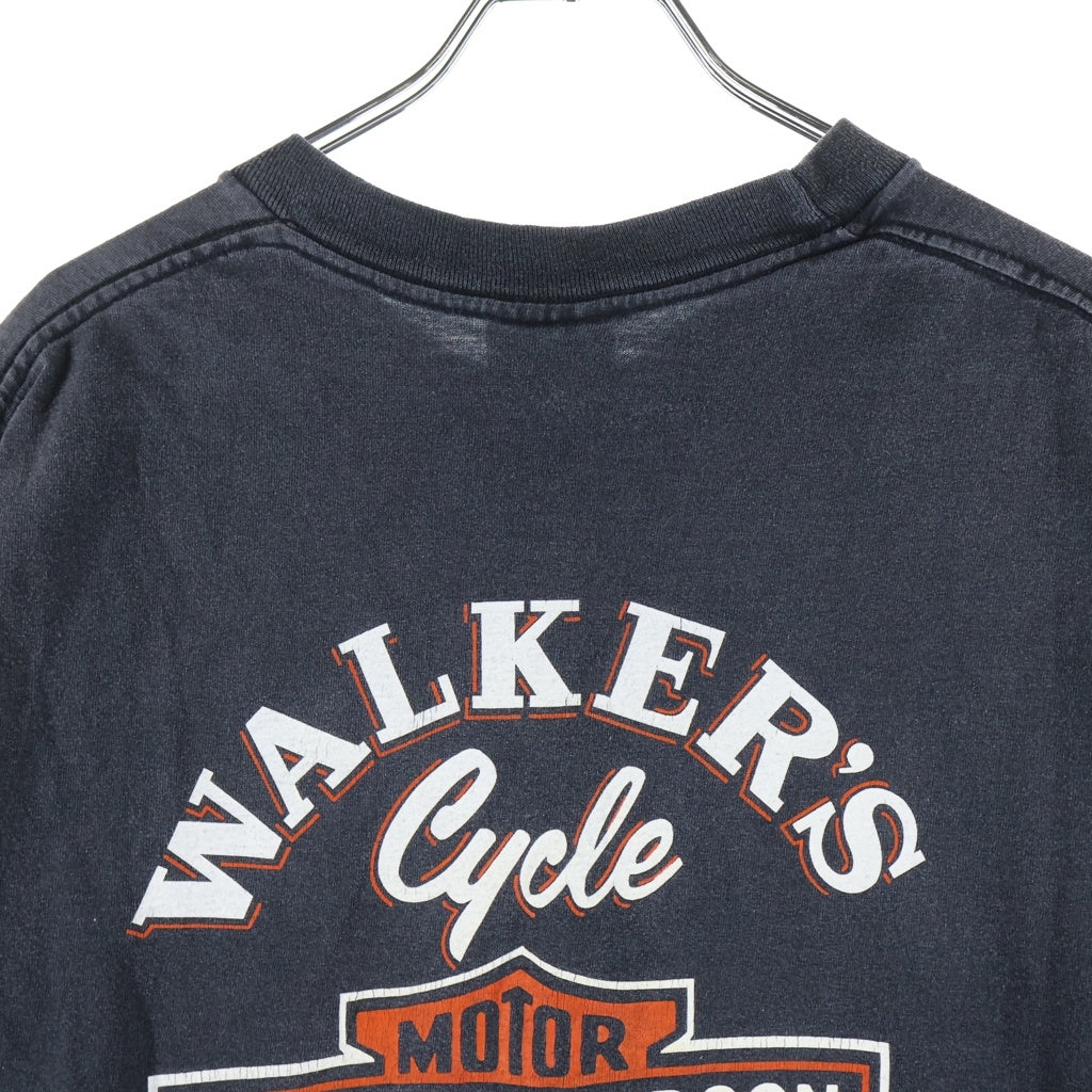 HARLEY DAVIDSON(ハーレーダビッドソン) 90S VINTAGE BLOCKHEAD 1991 ヴィンテージ USA製 バイク 両面プリントTシャツ 半袖クルーネックカットソー ブラック