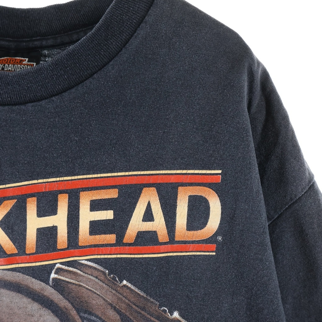 HARLEY DAVIDSON(ハーレーダビッドソン) 90S VINTAGE BLOCKHEAD 1991 ヴィンテージ USA製 バイク 両面プリントTシャツ 半袖クルーネックカットソー ブラック