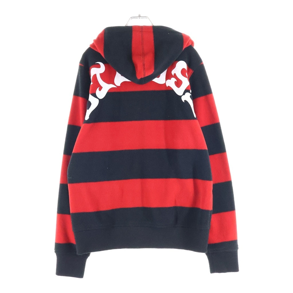 STUSSY(ステューシー) 00S OLD オールド バックロゴプリント ボーダー ジップアップフーデッドフリースパーカー レッド/ブラック