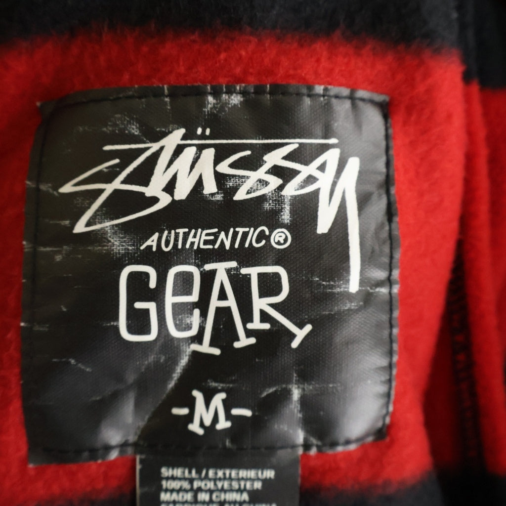 STUSSY(ステューシー) 00S OLD オールド バックロゴプリント ボーダー ジップアップフーデッドフリースパーカー レッド/ブラック