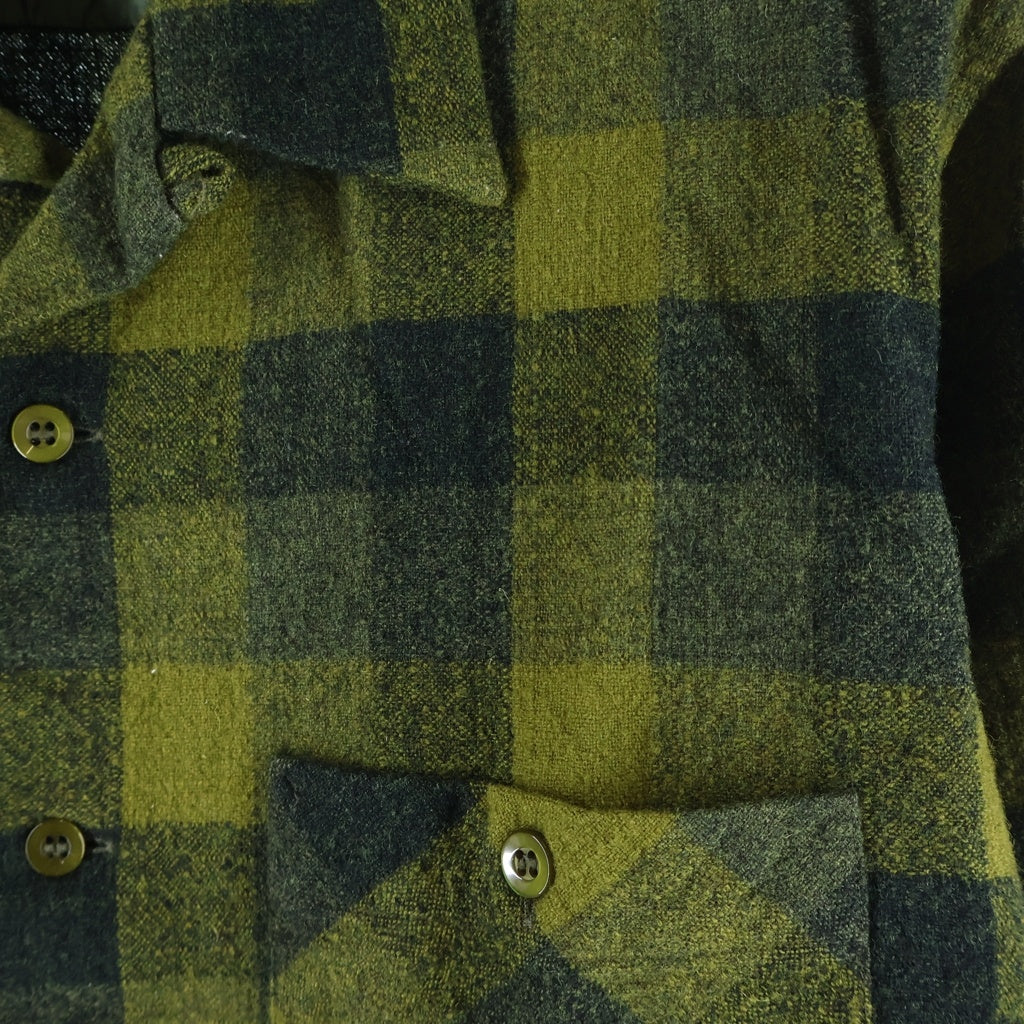 TENDERLOIN(テンダーロイン) T-WOOL SHT ティーウール オープンカラー 長袖チェックシャツ グリーン