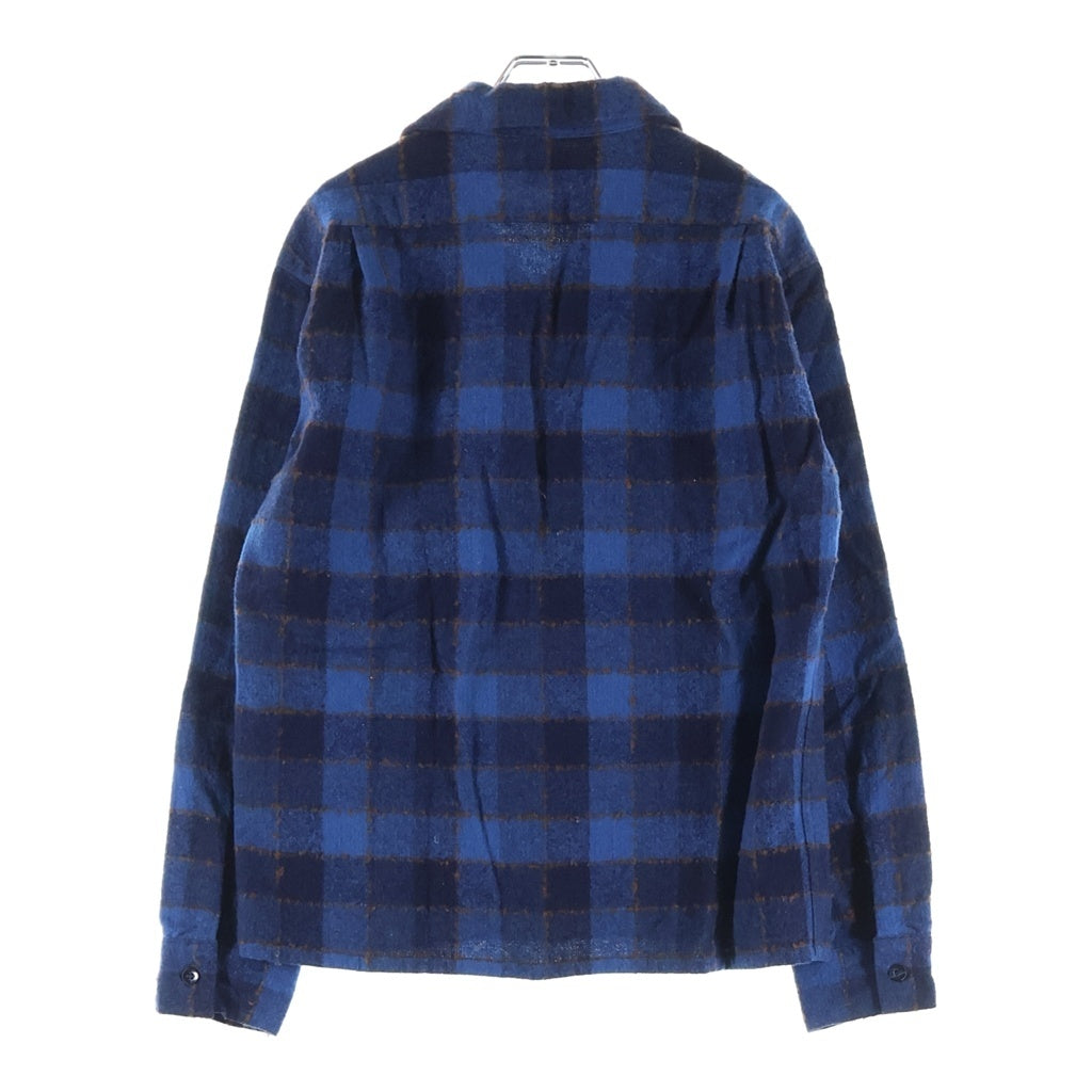 TENDERLOIN(テンダーロイン) T-WOOL SHT ティーウール オープンカラー 長袖チェックシャツ ブルー