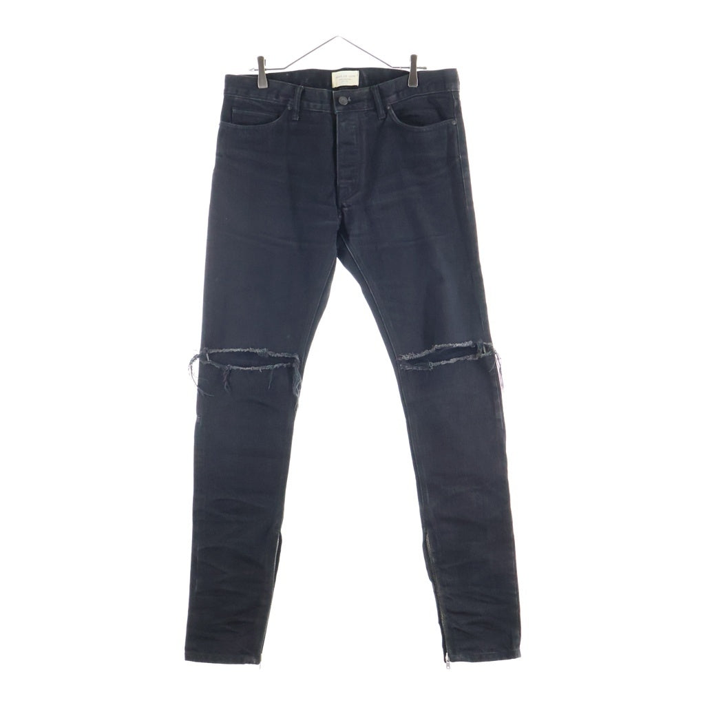 FEAR OF GOD(フィアオブゴッド) 16AW 4th Collection Selvedge Denim 裾ジップ クラッシュ加工 スキニーデニムパンツ ブラック