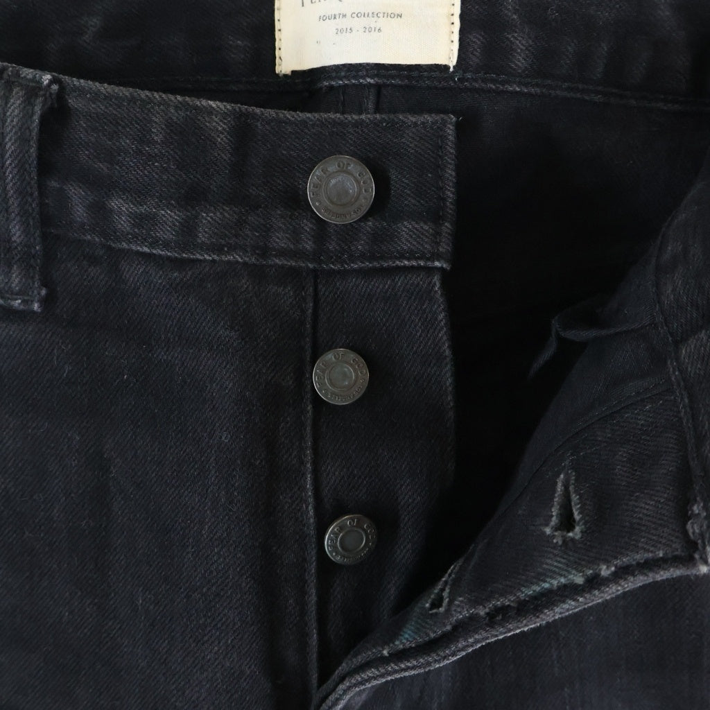 FEAR OF GOD(フィアオブゴッド) 16AW 4th Collection Selvedge Denim 裾ジップ クラッシュ加工 スキニーデニムパンツ ブラック