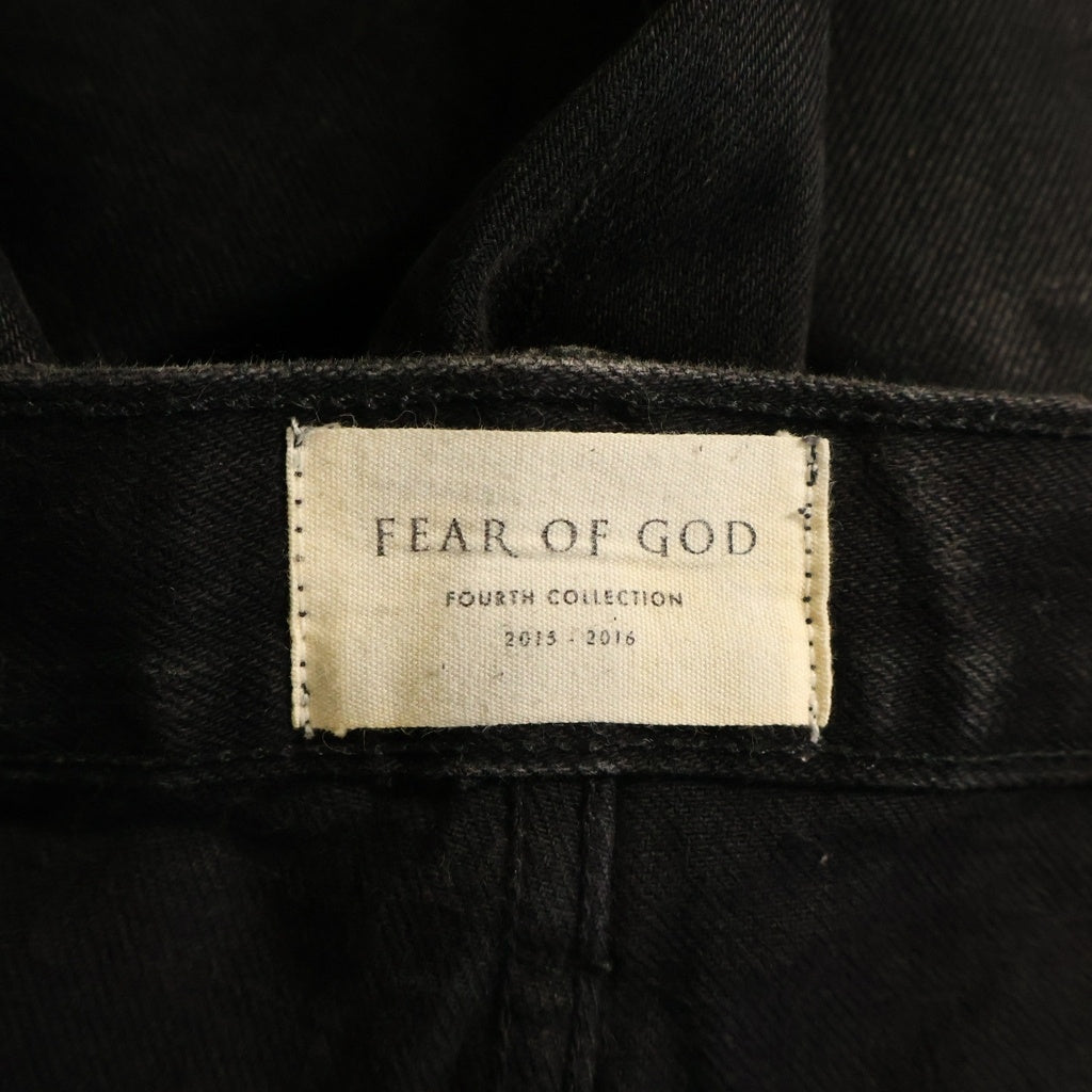 FEAR OF GOD(フィアオブゴッド) 16AW 4th Collection Selvedge Denim 裾ジップ クラッシュ加工 スキニーデニムパンツ ブラック