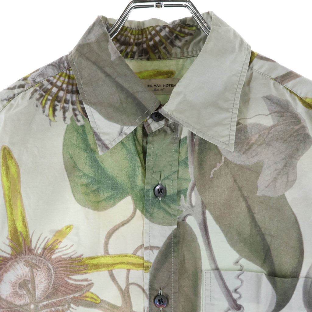 DRIES VAN NOTEN(ドリスヴァンノッテン) 総柄プリント レギュラーカラー コットン長袖シャツ カーキ