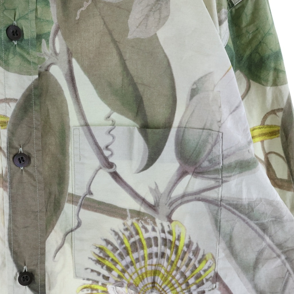 DRIES VAN NOTEN(ドリスヴァンノッテン) 総柄プリント レギュラーカラー コットン長袖シャツ カーキ