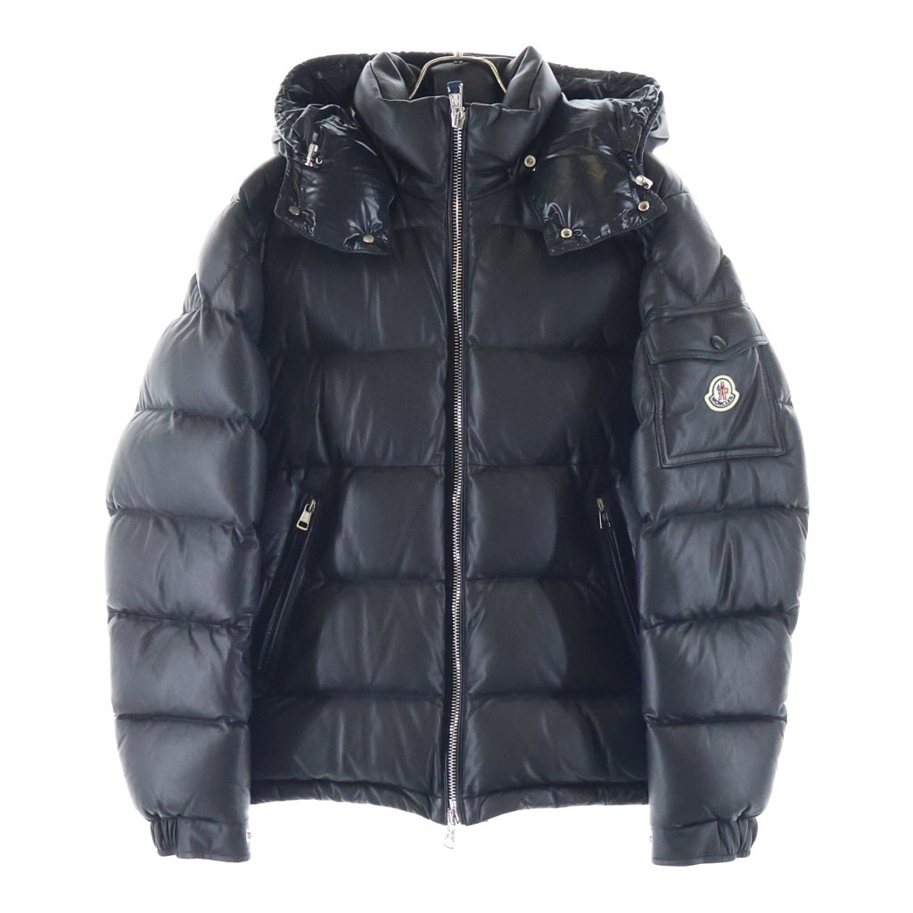 MONCLER(モンクレール) 19AW DASSIN ラムレザー ロゴワッペン フーデッド ダウンジャケット ブラック E20914183105 50118